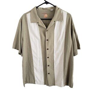 Caribbean Men's Size L Hawaiian Aloha Shirt Silk & Cotton Textured Floral Beach